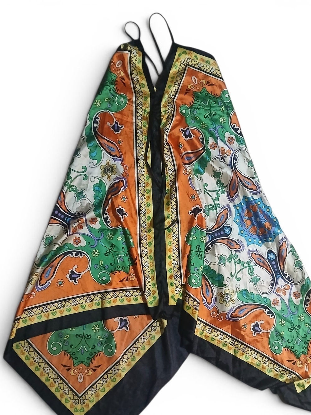 Vintage Y2k Vibrant Paisley Halter Scarf Dress  Orange, Green, Blue